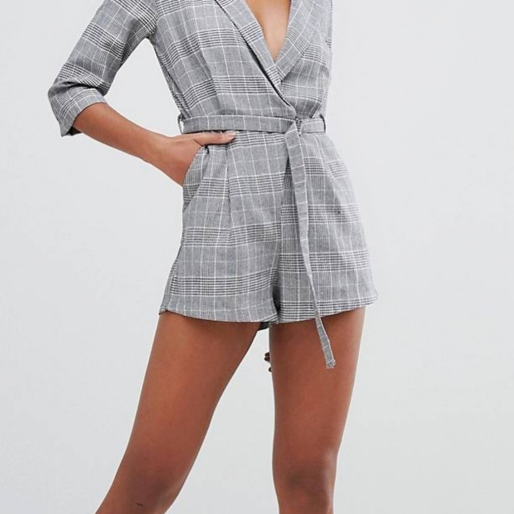 Misguided tailored tie waist romper